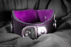 High neck purple lined leather collar from Leather delights