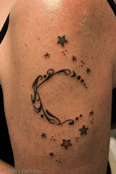 moon and stars tattoo with a letter K
