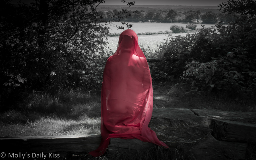 Ghost of Red Riding hood sitting in the woods