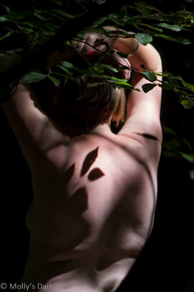 Shadow of leaves on womans naked back